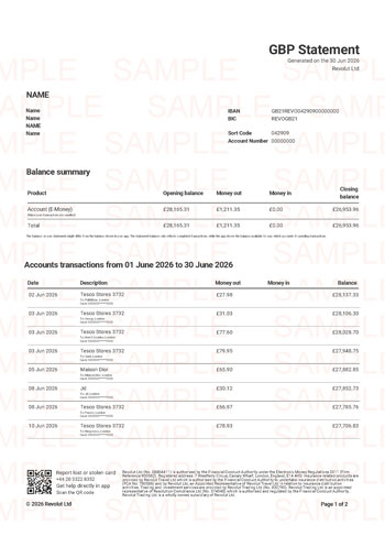 Revolut Bank Statement