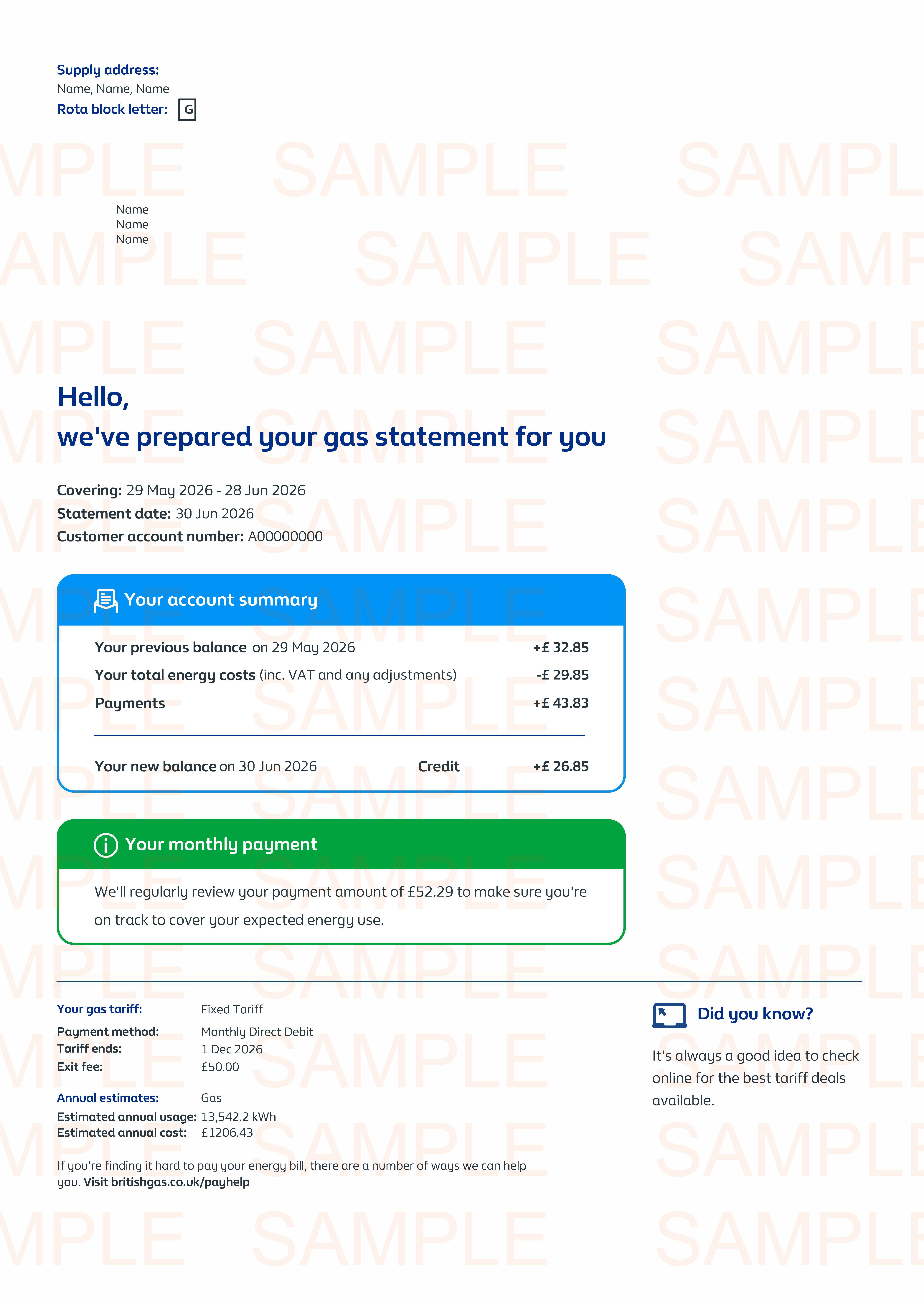 British Gas Bill Template